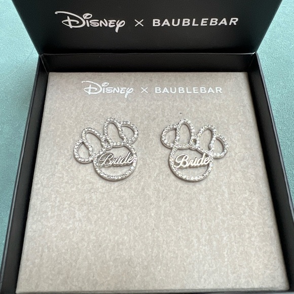 Disney × Baublebar Minnie Mouse BRIDE Rhinestone Embellished Earrings NIB - Picture 1 of 9